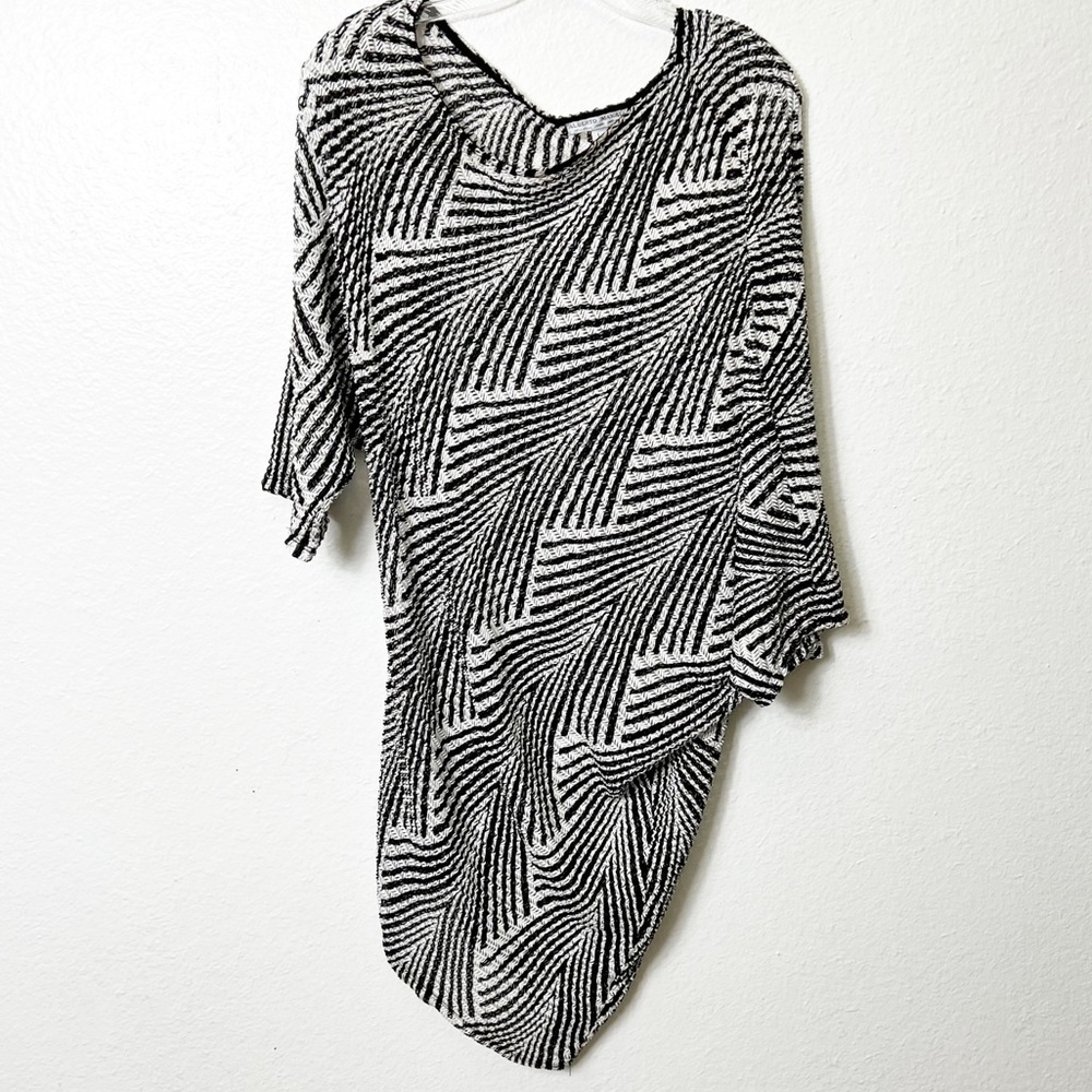 ALBERTO MAKALI BLACK WHITE PRINT LARGE STRETCHY WOMEN BLOUSE TOP
